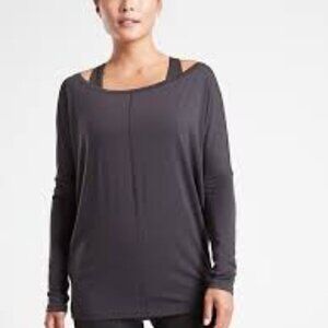 Athleta Charcoal Long Sleeve Boatneck Oversized Athletic Essence Flow Top Medium